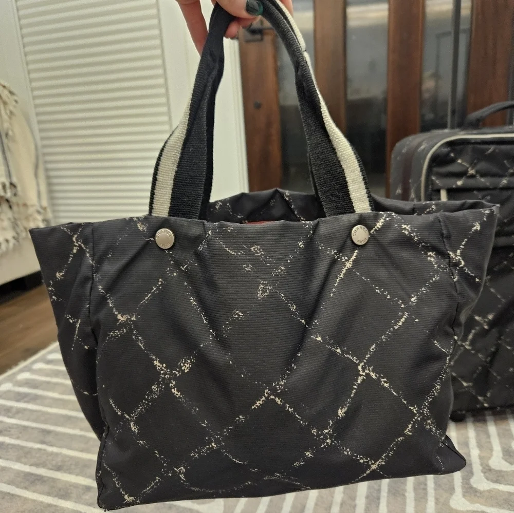 CHANEL Old Travel Line Nylon Black Suitcase + Tote